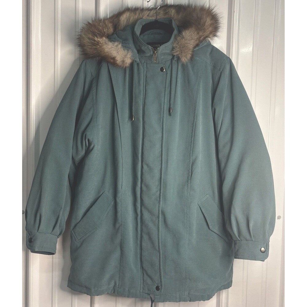 Vintage Bromley Sport Ladies Down And Fox Fur Trim Coat Teal Size Medium EUC
